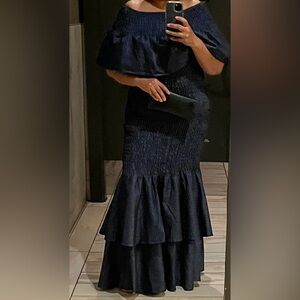 Navy blue, mermaid -stylish,on/off shoulder dress.